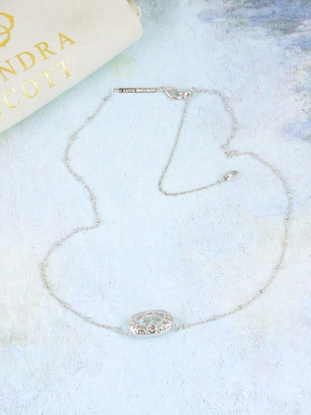 Kendra Scott Elisa Satellite Dichroic Glass Necklace Silver Tone - Picture 5 of 5
